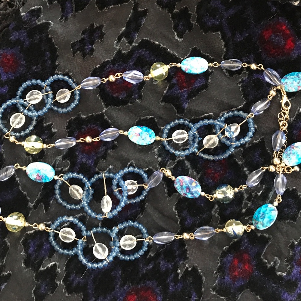 Long Blue Beaded Necklace